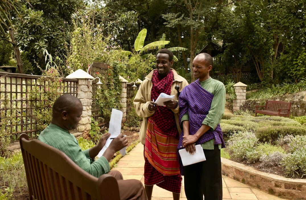 seniors chatting in garden