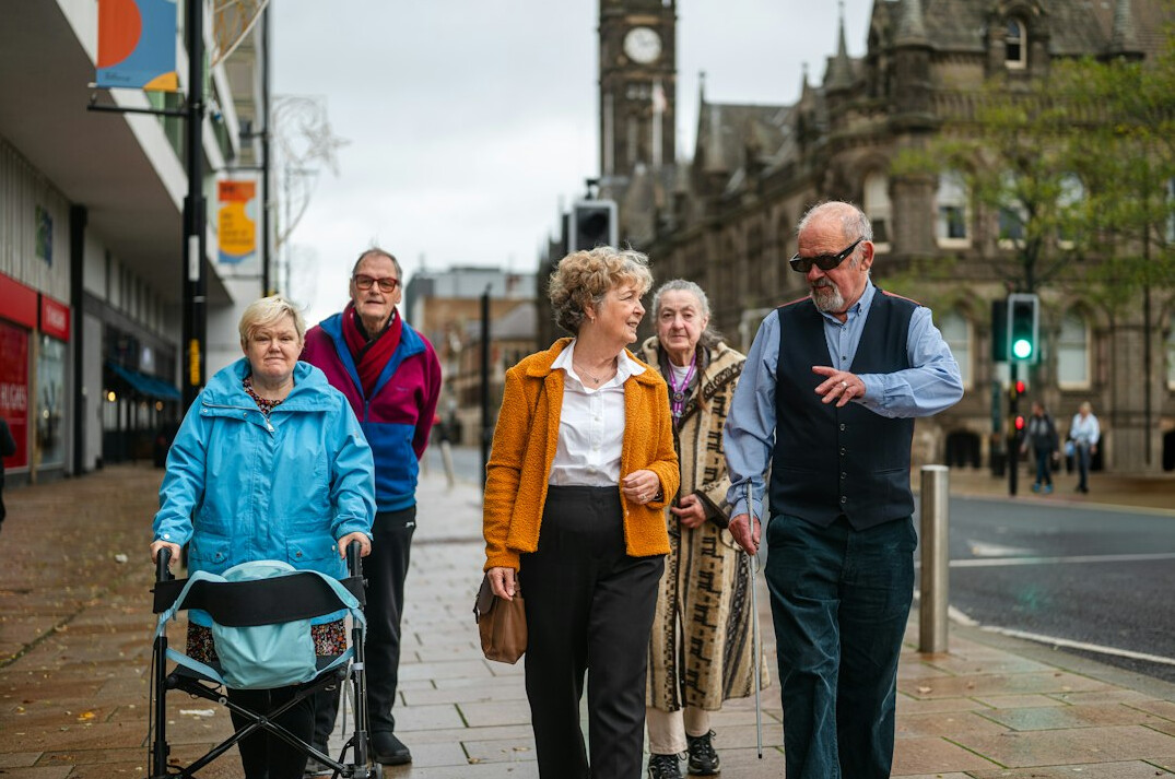 seniors walking in neighborhood