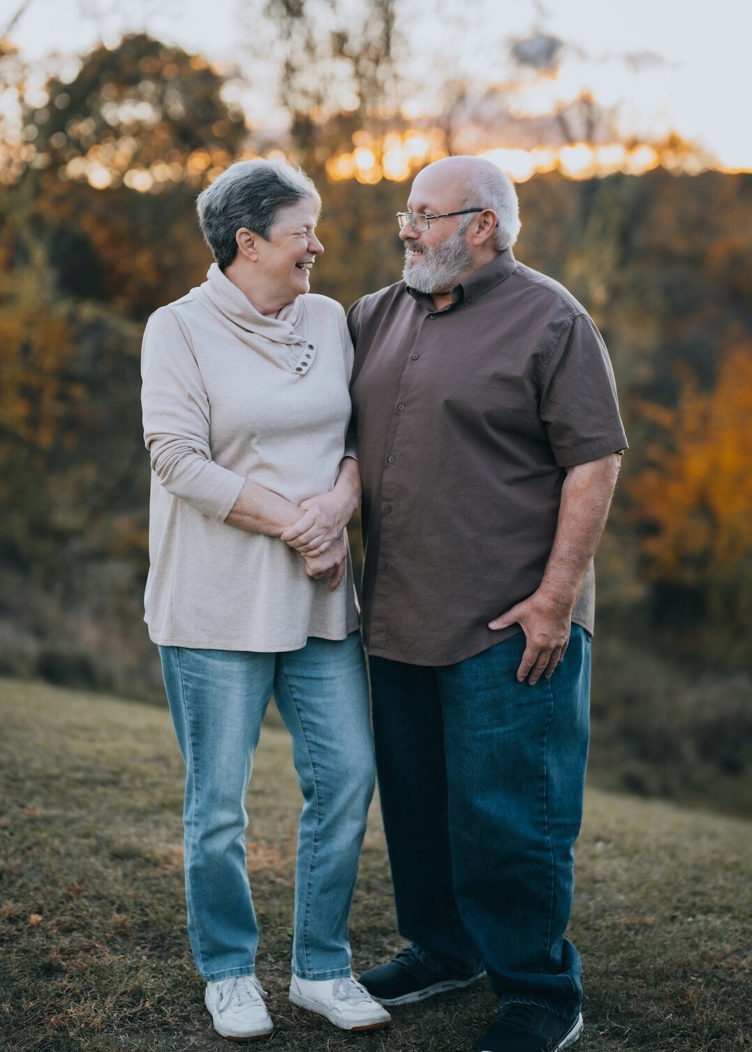 elderly friends talking outdoors